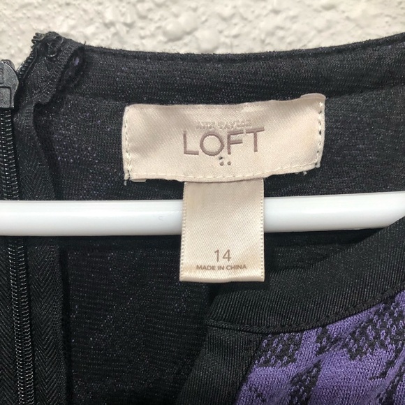 LOFT Fit & Flare Dress Womens Sz 14 Purple Lace Floral Short Sleeve Knee Length - Picture 4 of 4